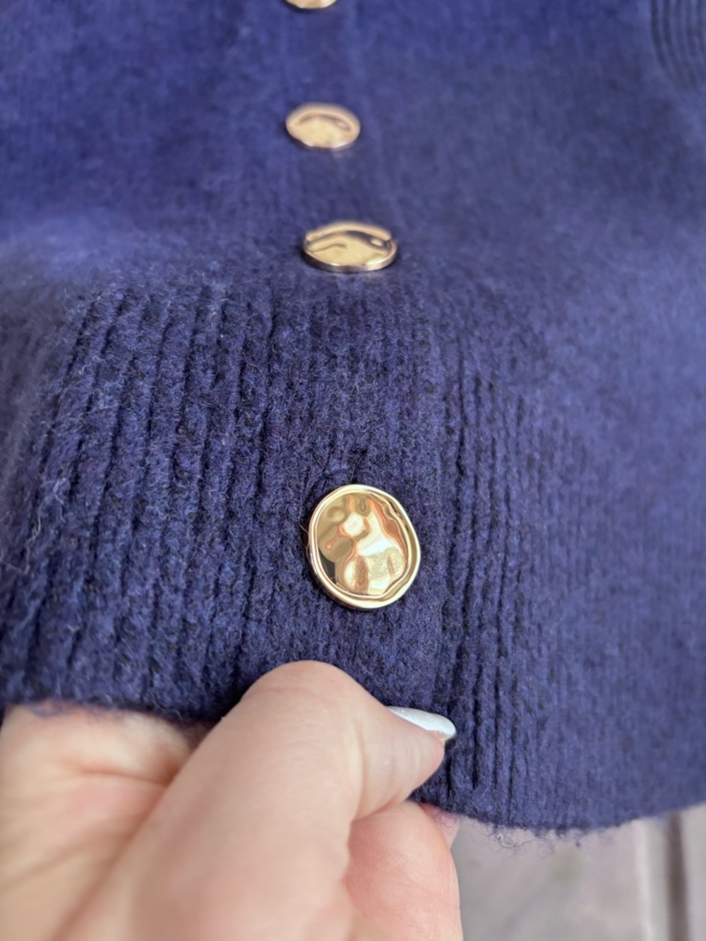 Anthropologie Joie Navy Soft Knit Cardigan Gold Buttons Ribbed Feminine Sweater - Picture 4 of 7